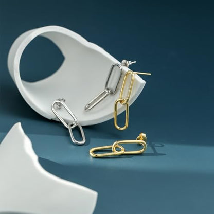 18K Gold-Plated Paperclip Earrings 925 Sterling Silver Posts Lightweight Hypoallergenic Earrings Jewelry Gift Birthday Present - color: Gold