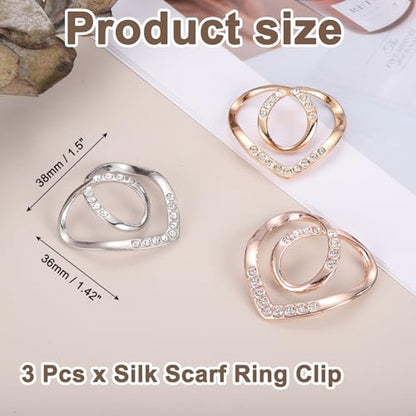 PATIKIL Silk Scarf Ring Clip, Heart T-shirt Tie Clips Scarves Pin Shawl Slide Buckles Fashion Metal Clothing Ring Wrap Holder for Women Jewelry Accessories Gift - color: Silver Tone