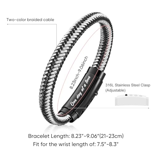 VNOX Men's Inspirational Mantra Engarved Handmade Braided Leather Adjustable Cuff Bangle Bracelet Encouragement Motivational Gift for Men - style: Black-Grey