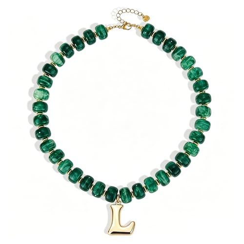 Initial Beaded Necklaces for Women,14K Gold Plated Bubble Letter Pendant Jewelry Gifts - color: acrylic neccklace-l