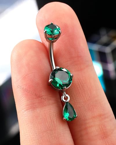 Belly Button Ring Dangle Belly Rings 316L Surgical Steel Belly Button Piercing Jewelry Teardrop Navel Ring for Women - color: Silver-GRCZ-10mm