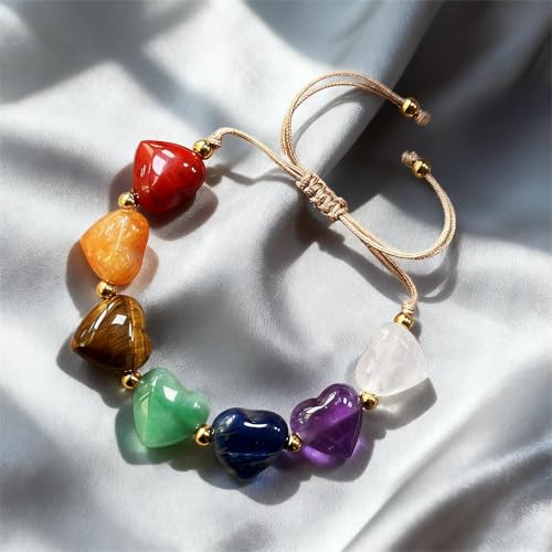 Heart Crystal Bracelet,Natural Gemstone Healing Bead Bracelet | Handmade Jewelry Gifts for Women Men,Graduation Gift for Her - color: L Love Bracelet
