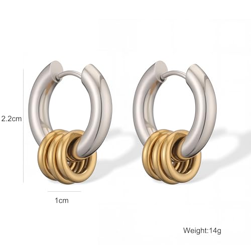 18K Gold Plated Stainless Steel Round Hoop Earrings For Women Non-Fading Jewelry - color: silver with small gold circle