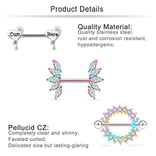 Cisyozi Butterfly Nipple Rings 14G Nipple Piercing Jewelry Stainless Steel Nipple Tongue Ring Barbell Piercing Jewelry for Women 14mm Silver Black Purple Rose Gold 7Pairs - color: 14G(1.6mm) Purple Set