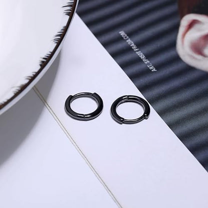 micuco Small Hoop Earrings for Women, Tiny Cartilage Hoop Earrings for Men | Helix Daith Tragus Ear Hugging Hoop Earrings Sleeper Hypoallergenic Earrings - style: A5: 6 8 10mm Black (3 Pairs)