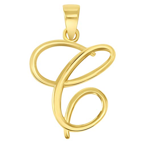 Jewelry America Solid 14k Yellow Gold Elegant Script Letter Cursive Initial Pendant - A to Z - style: C