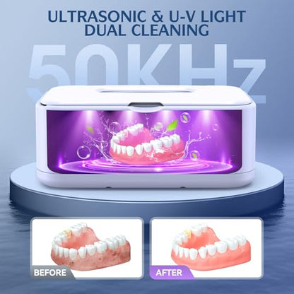 Ultrasonic Jewelry Cleaner, 50Khz Jewelry Cleaner Ultrasonic Machine for Jewelry, Eyeglasses, Rings, Watch Strap, Dentures, 24oz - 304 Stainless Steel Tank, Digital Timer - color: White