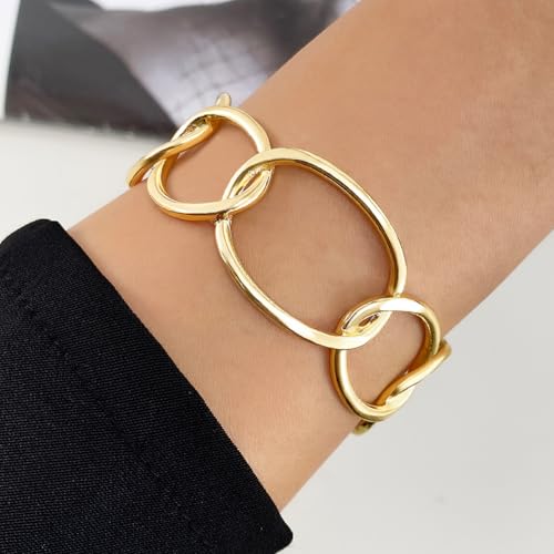 Dainty Gold Bangle Bracelets Open Chunky Cuff Bracelets Adjustable Trendy Minimalist Wide Bracelets Jewelry Women Gifts - color: Gold