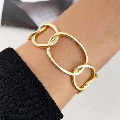 Dainty Gold Bangle Bracelets Open Chunky Cuff Bracelets Adjustable Trendy Minimalist Wide Bracelets Jewelry Women Gifts - color: Gold