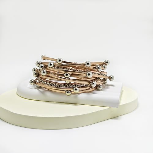 ZMANYIJEW Leather Wrap Bracelets for Women,Boho Cuff Bracelets Multi-Layer Crystal Beads Cuff Bracelet Multilayered Leopard Leather Braided Bangle Wrist Cuff Bangles - style: bead-champagne