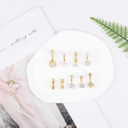 LEE&RO Gold Belly Button Ring for Women - Surgical Steel Navel Piercing Jewelry 14G - color: Gold