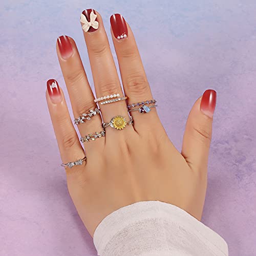 TAMHOO 9/12/15/16 Pcs Open Rings Set for Women with Sparkling Cubic Zirconia- Finger Rings Pack Stackable Rings for Teens,White Gold/Rose Gold/Gold Tone Rings for Girls - style: #2