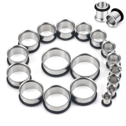12G-25mm Single Flared Gauges Tunnels Stretching Kit 316L Surgical Steel O-ring Ear Gauges Plugs Earring Lobe flesh Tunnel Gauge Stretcher Silver Black Gold Color Tone - color: Silver, size: 12g/10g/8g/6g/4g/2g/0g/00g/12mm