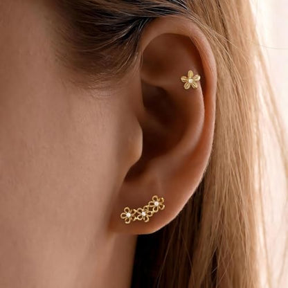 Star 14K Gold Plated Ear Cuff Earrings for Women Non Piercing, Dainty Silver Plated Clip on Cartilage Ear Cuff Non Pierced Trendy CZ Northstar Starburst Sparkling Climber Clawer Earring Jewelry - style: Flower Cluster-4