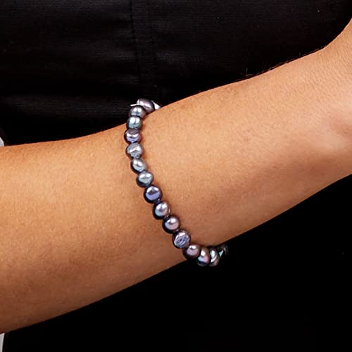 Handmade Women's Pearl Bracelet | Stretchy Beaded 7-8mm Baroque Pearl Bracelet for Ladies and Girls - Pink, Black, White, Grey, Multicolor - color: Black