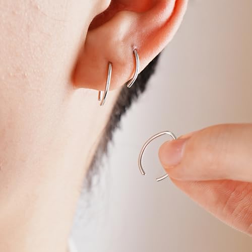 CHIC & ARTSY 925 Sterling Silver Open Hoop Earrings Small Hoop Earrings for Women Half Hoop Cartilage Piercing Adjustable Huggie Earrings - color: C:Silver 3 Pairs (6mm/8mm/10mm)