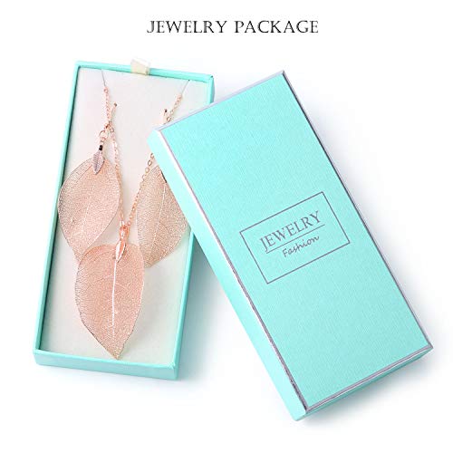 Filigree Long Leaf Pendant Dangle Necklace and Earring Jewelry Set | Beautiful Fashion Delicate Long Leaf Necklace Earrings For Women Trendy Boho - color: C-Rose Gold Jewelry Set