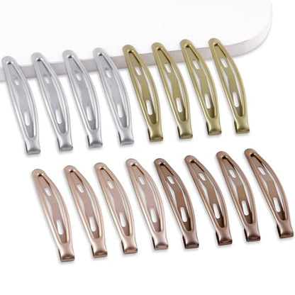 16 PCS Snap Hair Clips Metal Barrettes for Women Non Slip Barrettes for Thick and Thin Fine Hair,Silver Gold Brown Rose Gold,2.36 x 0.43 Inches. - color: Silver Gold Brown Rose Gold