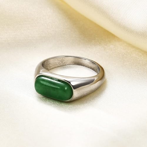MYNENEY Signet Mens Pinky Rings Statement Wedding for Women - color: Green stone