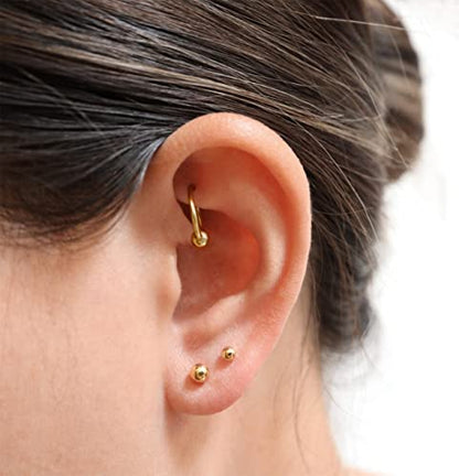 14K Gold Filled Polished Small CZ Pearl Ball Stud Earrings Set for Women Men 20G Surgical Steel Hypoallergenic Piercing Studs for Sensitive Ear, Pack of 6 Pairs - style: H : 3MM Gold Ball Set