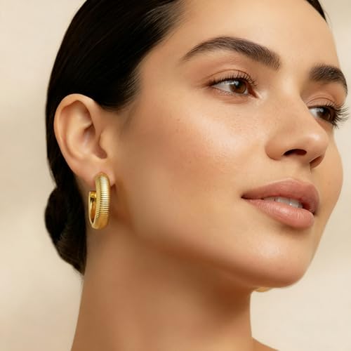 Chunky Gold Hoop Earrings for Women 9 Pairs, Fashion Resin Jewelry Gifts | Thick, Open, Twisted, Huggie, lightweight, 14K Gold-plated, Hypoallergenic, Great for Party/Gathering/Wedding/Work/Daily - color: Yellow