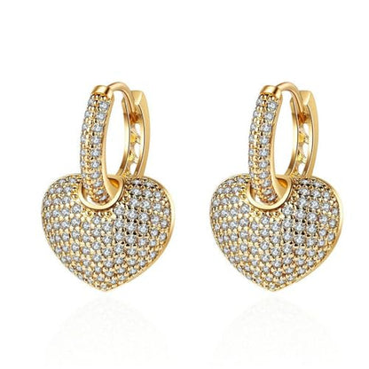 Crystal Heart Hoop Earrings for Women Dainty Fashion Heart Huggie Earrings Colourful Sparkly Crystal 14k Gold Love Heart Dangle Drop Earrings Valentine’s Day Statement Jewelry Gifts - color: White