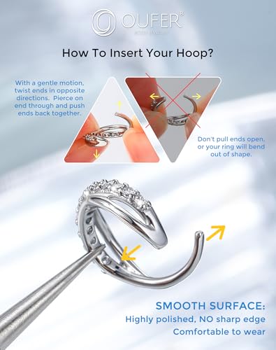 OUFER Nose Rings Silver, 20G Double Hoop 8MM Nose Rings, Seamless Stainless Steel Rook Daith Piercing Jewelry for Women & Men - style: Style5-Sliver Braids
