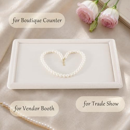Velvet Jewelry Display Tray for Ring Earrings Necklace Bracelet Flat Tray - color: Beige, size: 12.99 × 9.06 in