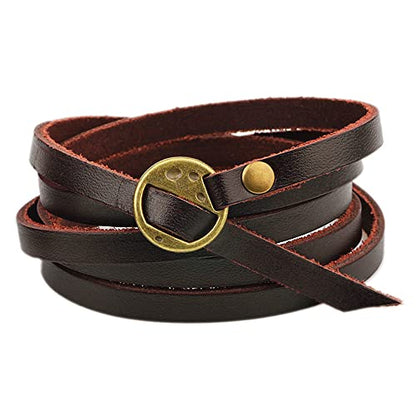 Handmade Genuine Leather 0.6cm Width 5 Wrap Bracelet for Women Alphabets Stamped Inspirational Words Multilayer Leather Bracelet Jewelry Gift For Men Women - color: Coffee
