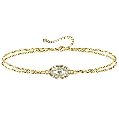 Fesciory Evil Eye Bracelet for Women, Gold Plated Adjustable Chain Jewelry | Blue Evil Eye Charm Bracelet, Lucky Amulet Symbolism, Dainty Adjustable Chain, Daily wear, Jewelry gifts - color: Gold-10