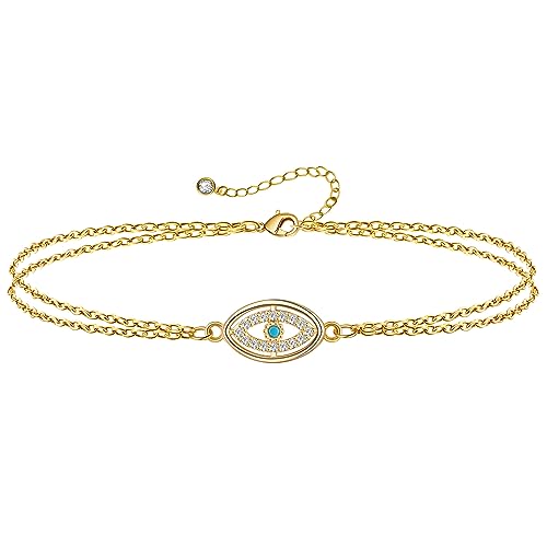 Fesciory Evil Eye Bracelet for Women, Gold Plated Adjustable Chain Jewelry | Blue Evil Eye Charm Bracelet, Lucky Amulet Symbolism, Dainty Adjustable Chain, Daily wear, Jewelry gifts - color: Gold-10