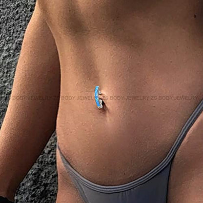 ZS 14G Clicker Belly Button Rings for Women, 925 Sterling Silver Opal Belly Barbell Piercing Reverse Curved Navel Barbell Body Jewelry - color: White Opal:14G,12mm
