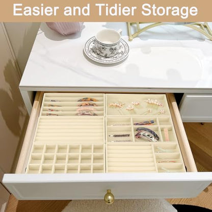 12Pcs Velvet Stackable Jewelry Trays, Jewelry Drawer Organizer, Large Removable Display Jewelry Tray, Necklace Bracelet Storage Box for Earring, Ring, Brooch, Watch (Beige) - color: 12 Pack-Beige