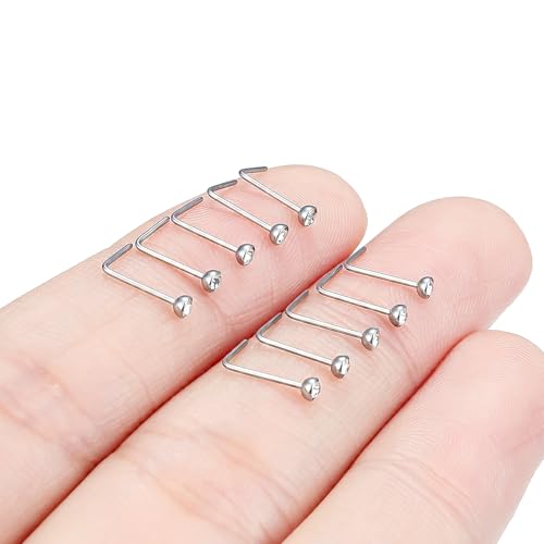 Hoeudjo Nose Studs Surgical Steel Cubic Zirconia Nose Rings Kit for Women Men Tiny Nose Stud Bone & Screw & L Shaped Nostril Piercing Jewelry 18/20/22/24 Gauge 10 Pieces - color: silver-tone,L-shaped nose studs, size: 24g/2mm clear CZ