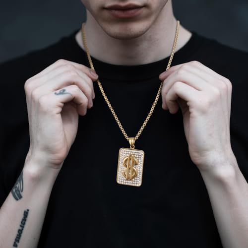Stainless Steel Gothic Y2K Punk Rock Emo Biker Pendant Necklace | Cosplay Vintage Viking Alt Edgy Fashion Charm Necklace Jewelry for Men Women Active Daily Wear - style: Dollar Rhinestone