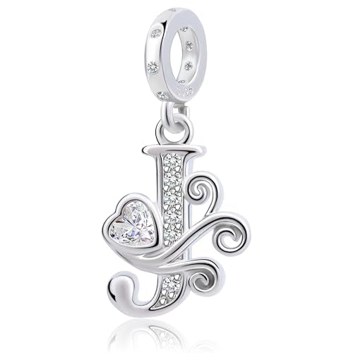 925 Sterling Silver Letter Charms for Pandora Bracelets Silver Letter A Alphabet Charm Initial Dangle Charms Beads Jewelry Gift for Women - style: Dangle Letter Charm J