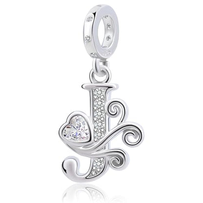 925 Sterling Silver Letter Charms for Pandora Bracelets Silver Letter A Alphabet Charm Initial Dangle Charms Beads Jewelry Gift for Women - style: Dangle Letter Charm J