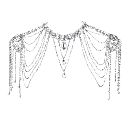 Crystals Tassels Shoulder Chain Necklace Multilayered Body Jewelry Accessory for Women Bridal Wedding Arm Supplies