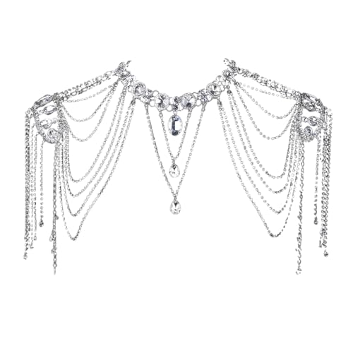 Crystals Tassels Shoulder Chain Necklace Multilayered Body Jewelry Accessory for Women Bridal Wedding Arm Supplies