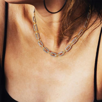 Mytys Women's Link Necklace 18k Gold Plated Double Twist Wire Gold and Silver 2 Tone Chain Necklaces Christmas New Year Jewelry - color: Short Gold & Silver 7