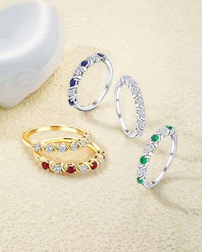 Stackable Half Eternity Rings for Women 14K Gold Plated Wedding Band | Cubic Zirconia/Emearld/Ruby/Sapphire 2.5mm Thin Promise Ring for Mom Wife friends - color: CZ/Sapphire