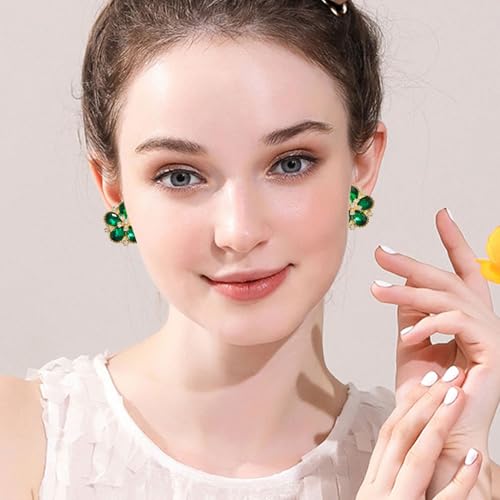 Bohemian Sparkly Crystal Flower Sliver Lightweight Stud Earrings Peach Blossom Rhinestone Floral Dangle Earrings For Women Jewelry Gifts - color: Green