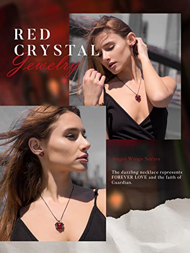 CDE Angel Wings Heart Birthstone Pendant Necklace Gift for Women | Silver/Gold Tone,Ideal Birthday & Anniversary Jewelry Gift for Wife,Girlfriend,Her - color: Black-01&07-Ruby Red Birthstone