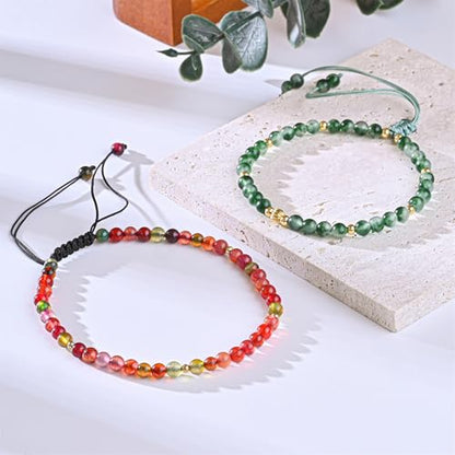 Natural Stone&925 Sterling Silver/18K Gold Anklet,│4MM│9-12 in│, Hand Woven, Adjustable Size - color: Colourful Tourmaline Anklet，4MM