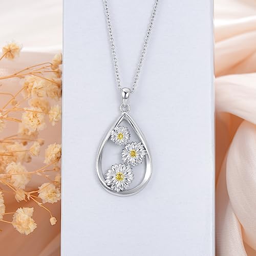12 Month Birth Flower Necklace for Women 925 Sterling Silver Floral Teardrop Pendant Birthday Jewelry Gifts - color: 04. April Daisy