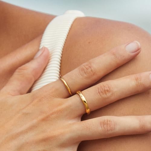 the City Rings for Women, Dainty 14K Gold Plated Stackable Thin Pinky Thumb Ring Set Hypoallergenic Wedding Bands Engagement Rings Non Tarnish Trendy Stuff Gold Jewelry Set Birthday Gifts for Mom - color: Gold Plated