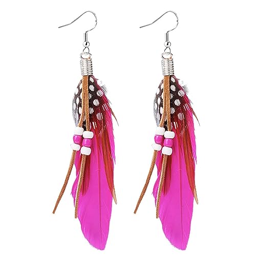 Feather Earrings for Women Vintage Bohemian Earrings Long Drop Dangle Earrings Feather Tassel Mesh Pendant Earrings Boho Fashion Personalized Flowing Lightweight Earrings Statement Unique Feather Earrings Handmade Jewelry - color: Rose