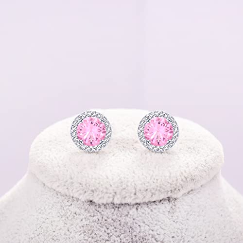 YOQUCOL Bright 8MM,10MM Cubic Zirconia Crystal Stud Earrings Round Pierced Earrings For Women - color: 8MM-Pink