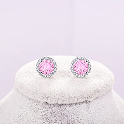 YOQUCOL Bright 8MM,10MM Cubic Zirconia Crystal Stud Earrings Round Pierced Earrings For Women - color: 8MM-Pink