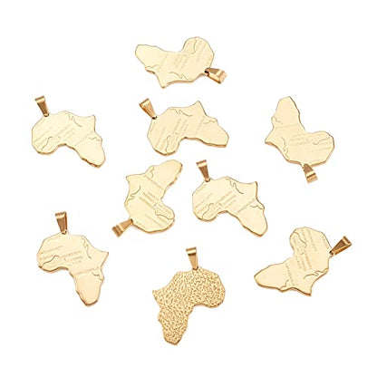 Mega Pet 10pcs Stainless Steel Africa Map Pendants Charms Golden Large Hole Jewelry Charms DIY Accessories for Bracelets Necklaces Jewerly Making - size: 30x25x1.3mm#Africa Map